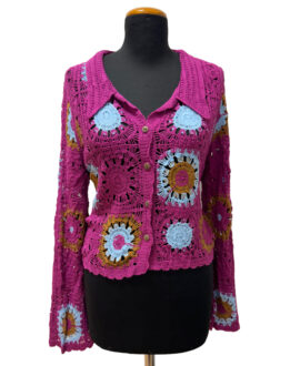 CARDIGAN CROCHET – Fucsia, Bianco